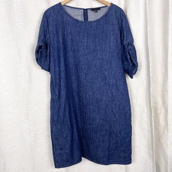 COS organic cotton hemp denim shift dress cuffed short sleeve summer classic 10 - Picture 2 of 11